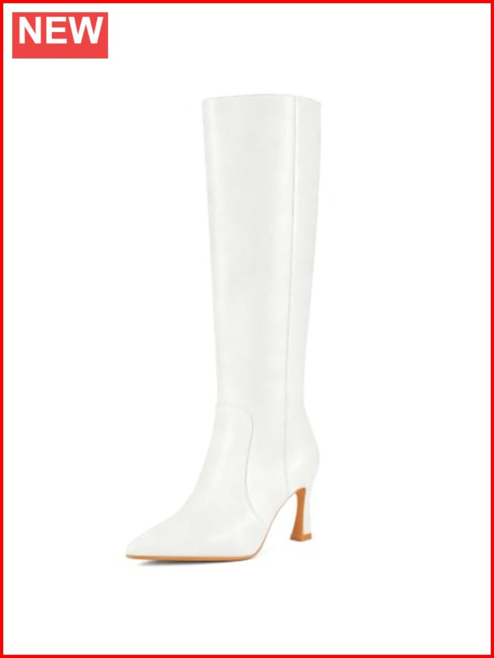 Knee High Boots Pointed Toe Faux Leather Block Heel Full Zip Women's